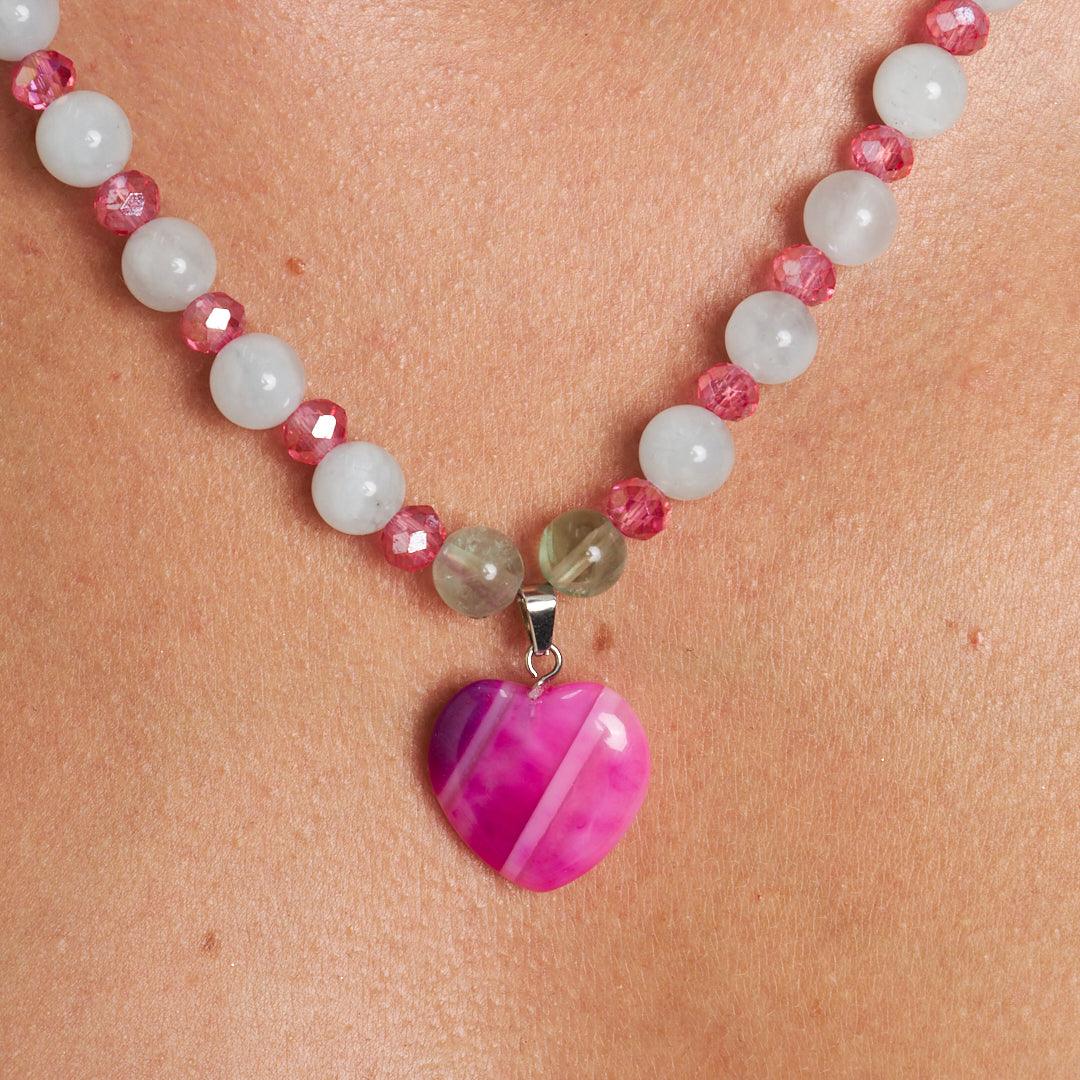 Exclusive Heart Pendant Necklace with Agate and Natural Pearls | Artisan-Crafted Elegance - Stone Fiesta