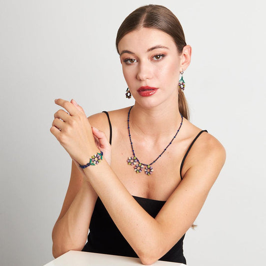 Handmade Seed Bead Jewelry Set | Elegant Floral Design Necklace, Bracelet, and Earrings - Stone Fiesta