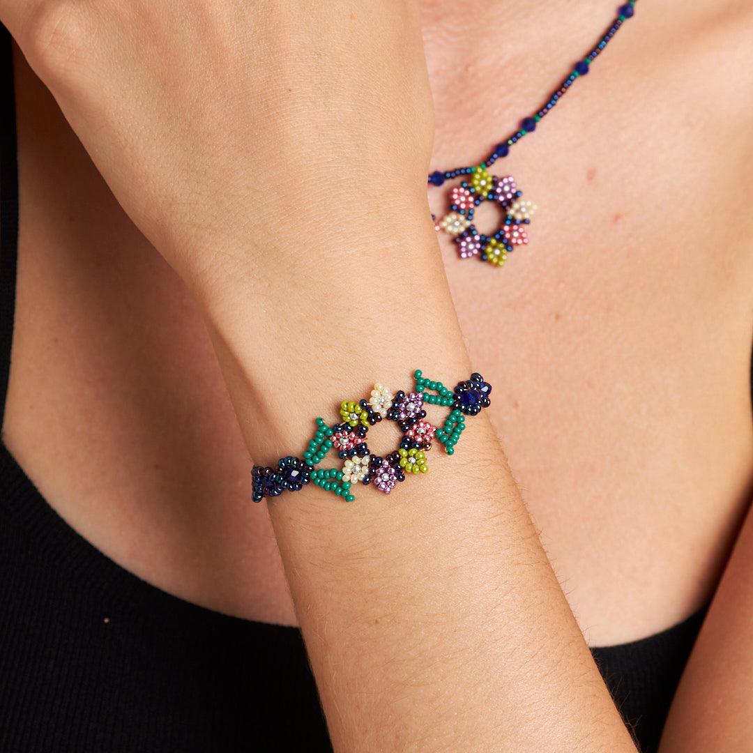 Handmade Seed Bead Jewelry Set | Elegant Floral Design Necklace, Bracelet, and Earrings - Stone Fiesta
