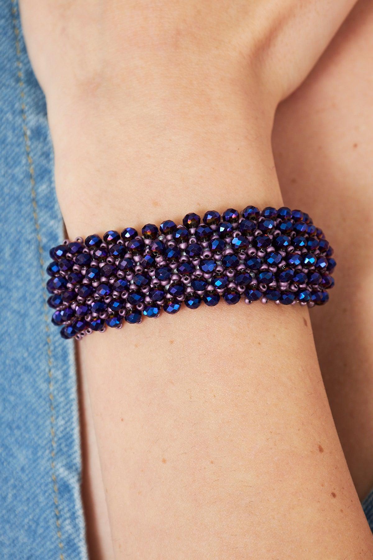 Stylish Handmade Set: Purple Kiln-Fired Sand Bead Necklace and Bracelet with Gray Crystal Accents | Unique Stone Fiesta Jewelry - Stone Fiesta