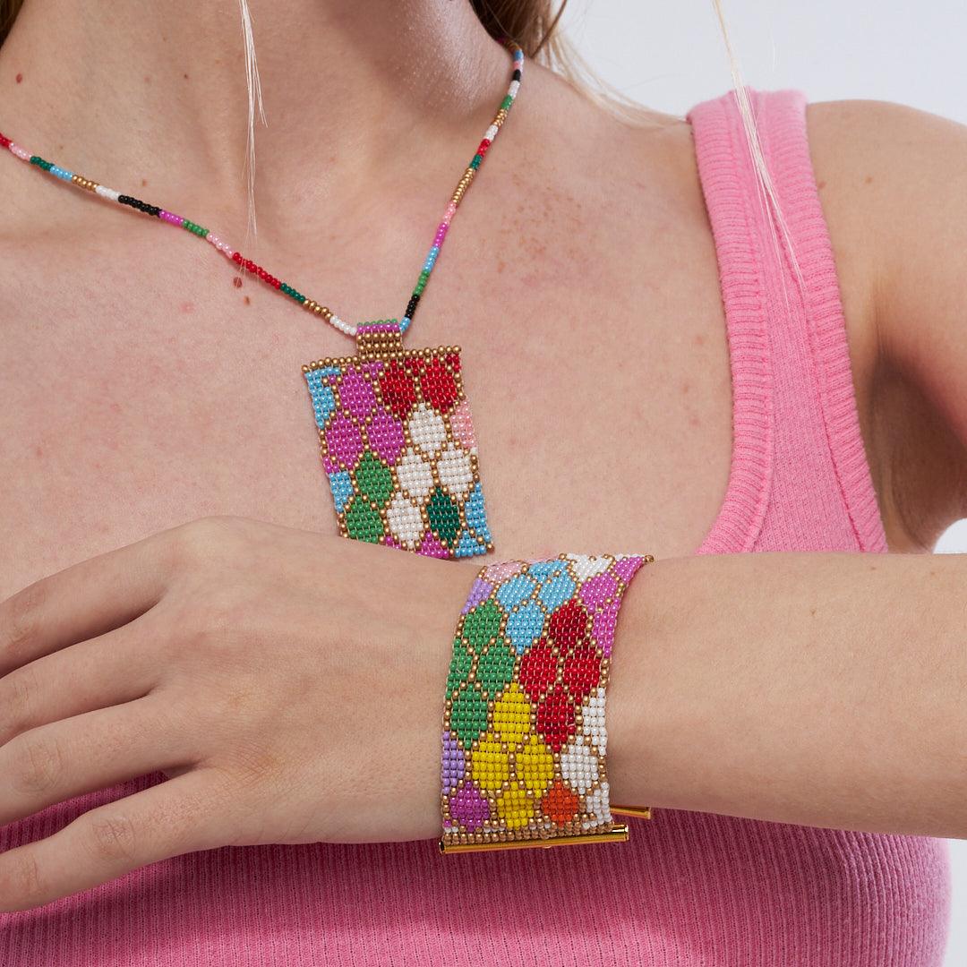Handmade Colorful Beaded Necklace and Bracelet Set | Bohemian Style Jewelry | Custom Beach-Themed Jewelry - Stone Fiesta