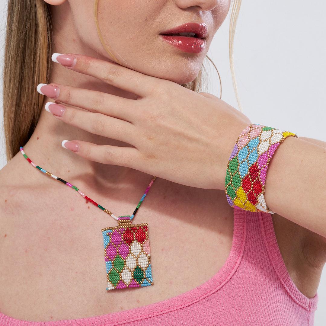 Handmade Colorful Beaded Necklace and Bracelet Set | Bohemian Style Jewelry | Custom Beach-Themed Jewelry - Stone Fiesta