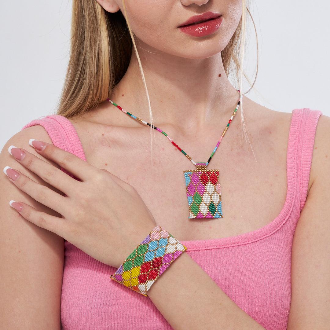 Handmade Colorful Beaded Necklace and Bracelet Set | Bohemian Style Jewelry | Custom Beach-Themed Jewelry - Stone Fiesta