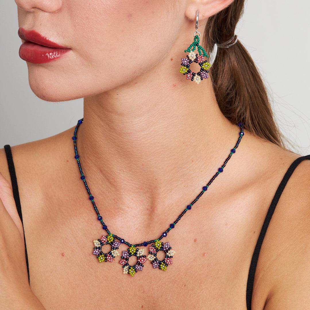 Handmade Seed Bead Jewelry Set | Elegant Floral Design Necklace, Bracelet, and Earrings - Stone Fiesta