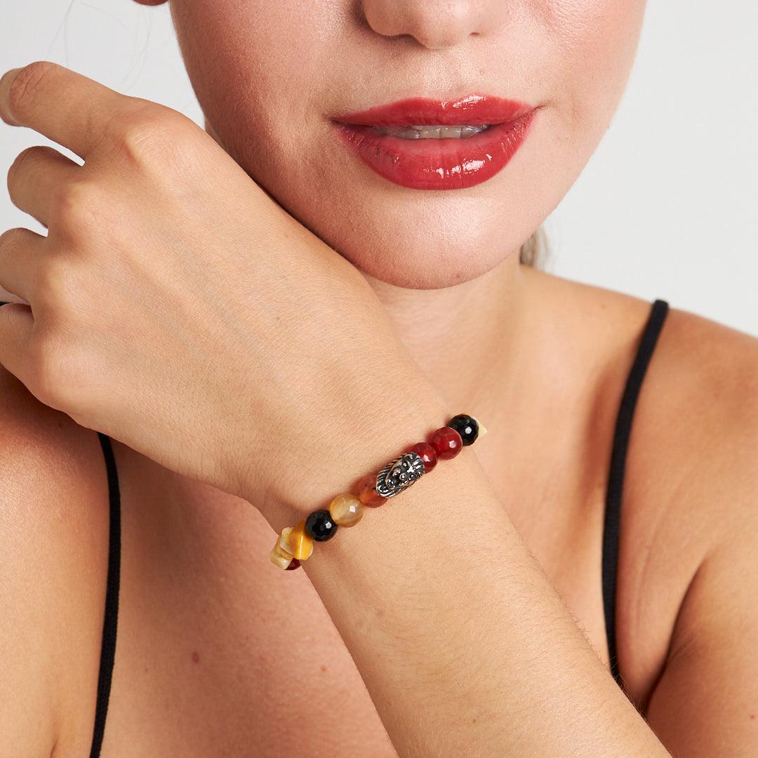 Make America Roar Again Bracelet | Onyx and Agate Lion Bracelet | Patriotic Jewelry for Trump Support - Stone Fiesta